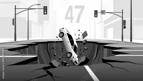 Car plunges into massive sinkhole on city street suddenly