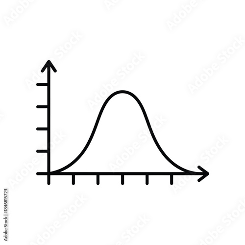 Bell curve or normal distribution icon on a graph representing statistical data analysis