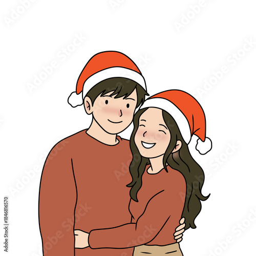 ilMan and woman together, man and woman dating, man and woman dating, illustration of a cute romantic couple celebrating Christmas