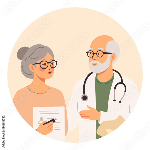 Doctor explaining to elderly. Medical consultation with senior. Elderly patient talking to doctor. Senior healthcare discussion. Elderly set