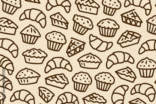 Various baked goods in a simple pattern on a light background designed for fun and creative use