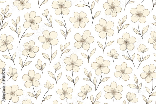 Floral pattern design with light flowers and leaves on a white background for textiles or paper products