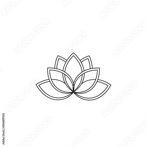 Minimalist black and white outline drawing of a beautiful lotus flower, symbolizing purity and spiritual awakening.