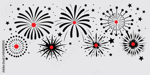 Add some excitement with this iconic fireworks design! A versatile vector, ready to use for festivals, New Year's Eve, or any other special event. Download it now and make your projects shine!