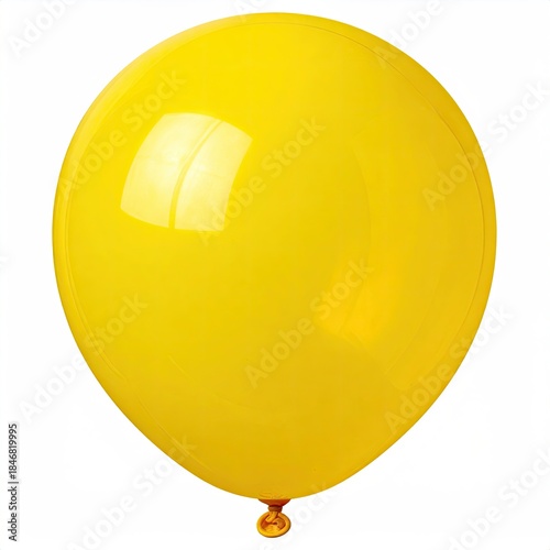 A single, glossy, yellow balloon floating against a pure white background