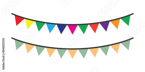 Colorful Party Pennant Bunting Banner Vector Set. Celebration Flag Garland for Holiday, Festival, Birthday, and Carnival Decoration.