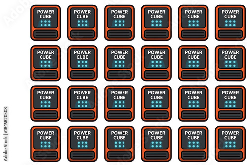 Collection of power cube devices displayed in a grid arrangement for visual appeal and function