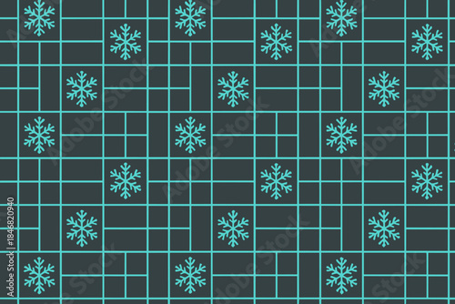 Snowflakes arranged in a grid pattern on a dark background with light blue outlines during winter season