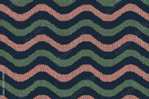 Pattern with wave shapes in green, pink, and navy colors on fabric used for various fashion and home decor items in a design studio