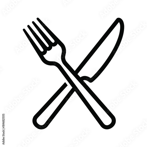 Crossed fork and knife icon on white background