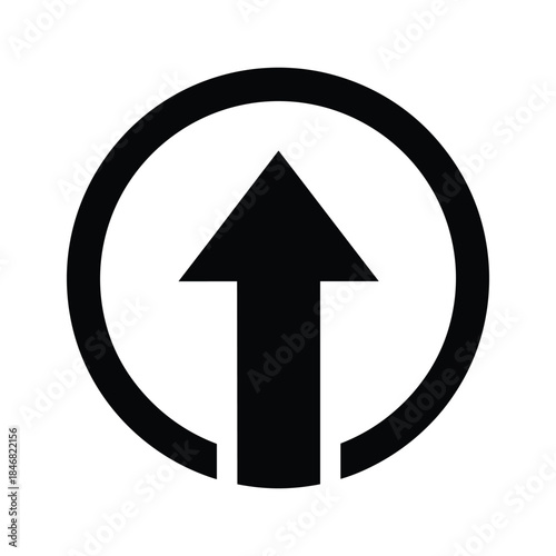 Black arrow pointing upwards inside a circle