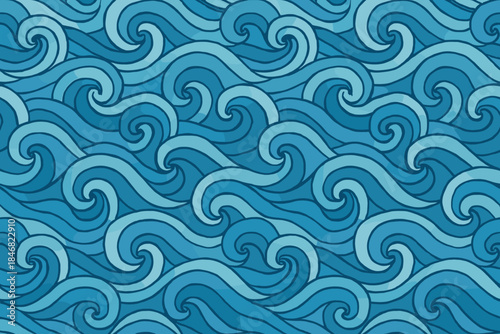 Pattern of waves in different shades of blue flowing across the surface