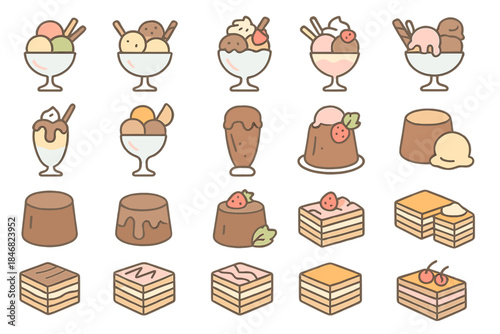 Different types of desserts displayed on a table during a dessert event in a cafe at midday