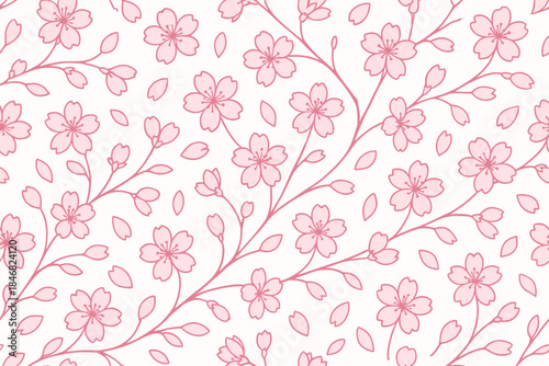 Wallpaper Mural Floral pattern design with pink flowers and branches on a light background Torontodigital.ca