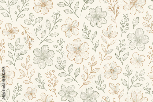 Floral pattern design featuring simple flowers and leaves on a light background suitable for various crafts and decorations
