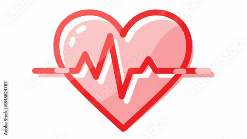 A dynamic red heart icon featuring an undulating electrocardiogram line, symbolizing health, medical care, and vital signs in a clean, modern vector illustration