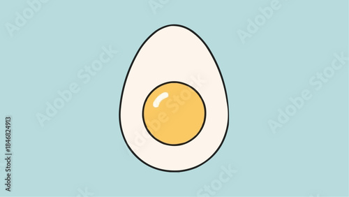 Simple illustration of a sliced hard-boiled egg with a bright yellow yolk on a light blue background