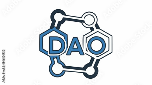 Abstract graphic logo symbolizing a Decentralized Autonomous Organization (DAO) concept, featuring interconnected hexagonal nodes representing a distributed and transparent network structure