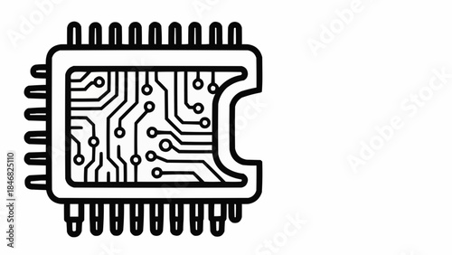 Modern microchip outline icon representing advanced digital technology and integrated electronic circuitry for computing and data processing applications