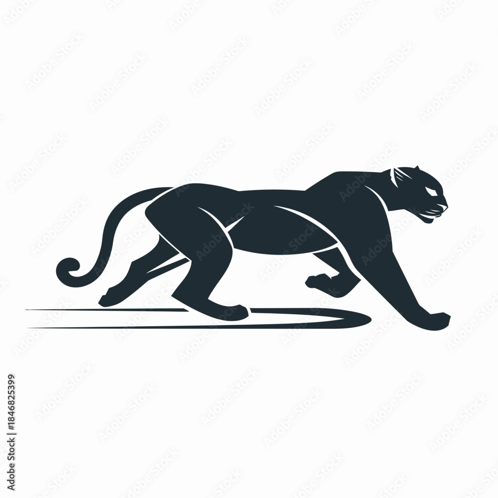 Obraz premium Stylized running black panther or cougar silhouette logo with motion blur effect, representing speed, power, and agility.