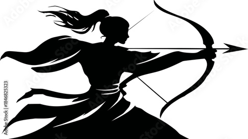 Dynamic archer silhouette aiming bow and arrow, symbolizing focus, strength, and precision in sport or martial arts.