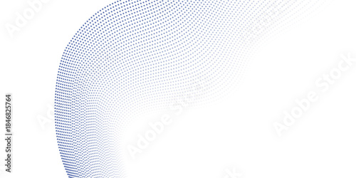 Abstract dot wave line with moving particles on background . Digital cyberspace, Big data analytics, 3d rendering, machine learning, and predictive analytics.