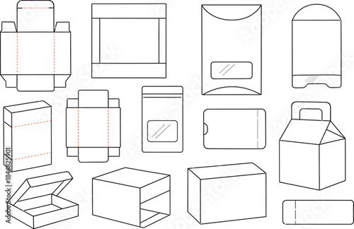 Minimal Packaging Die Cut Template Collection for Product Box and Label Structure Design