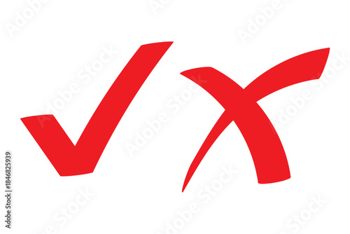 Check box tick mark icon set button correct right wrong buttons or yes or no checkmark red cross green tick vector illustration, PNG transparent background 
