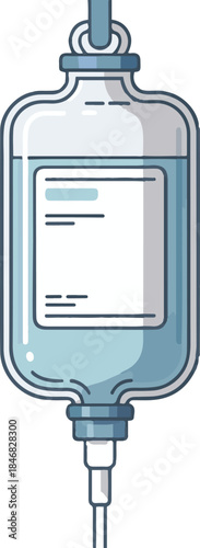 Intravenous iv bag filled with clear liquid hanging for medical infusion therapy treatment healthcare