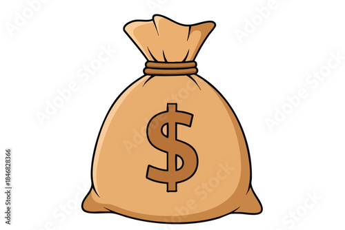 Cartoon image of a brown sack with a dollar sign on it, tied at the top