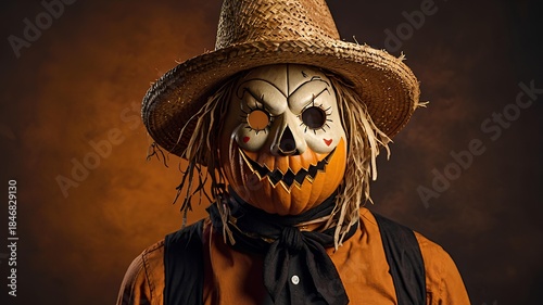 Scarecrow with Jack-o'-lantern pumpkin face