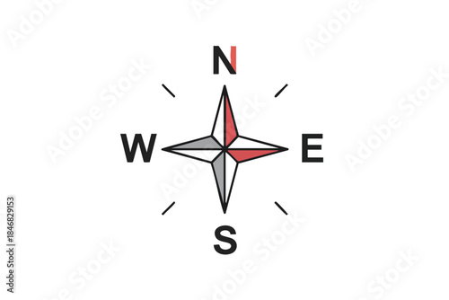 A simple compass rose on a white background, directing towards the four main points