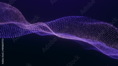 Abstract background of particle wave on dark purple-blue background. The video can be seamlessly looped. Duration 60 sec. Maximum resolution 4K. 3D rendering.