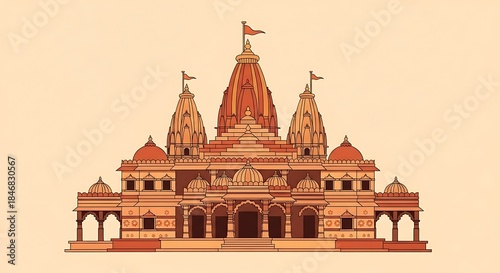 Ornate Indian temple with intricate architecture and vibrant orange hues