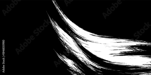 Abstract brush background from round brush strokes. Vector design. Black painted curves all over the surface. Grunge illustration in Japanese style