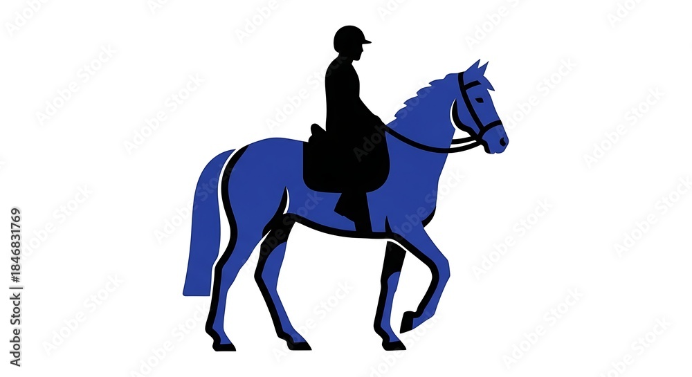 Fototapeta premium Equestrian silhouette of rider on blue horse