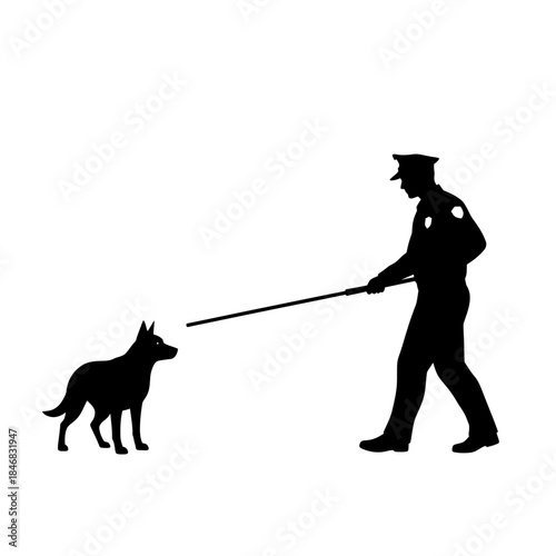 Man Walking Dog Silhouette – Pet Owner Leash Outdoor Vector Illustration
