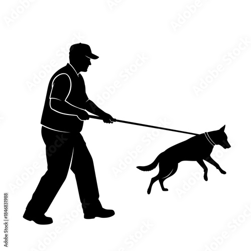 Man Walking Dog Silhouette – Pet Owner Leash Outdoor Vector Illustration