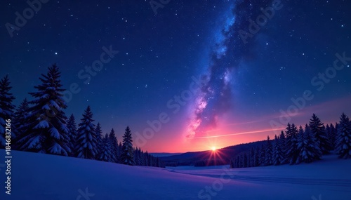Christmas eve, vibrant shooting star trails across inky black sky dotted with stars , beautiful, night, nature