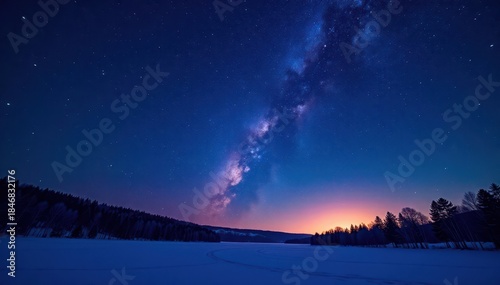 Christmas eve, vibrant shooting star trails across inky black sky dotted with stars , scene, inky