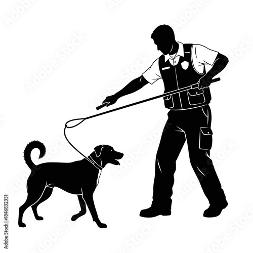 Man Walking Dog Silhouette – Pet Owner Leash Outdoor Vector Illustration