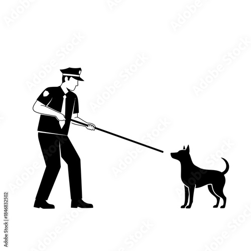 Man Walking Dog Silhouette – Pet Owner Leash Outdoor Vector Illustration