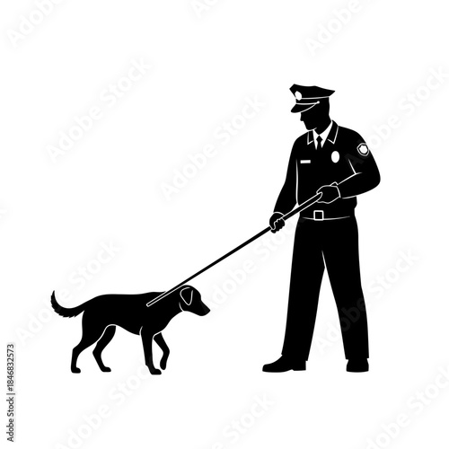 Man Walking Dog Silhouette – Pet Owner Leash Outdoor Vector Illustration