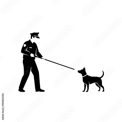 Man Walking Dog Silhouette – Pet Owner Leash Outdoor Vector Illustration