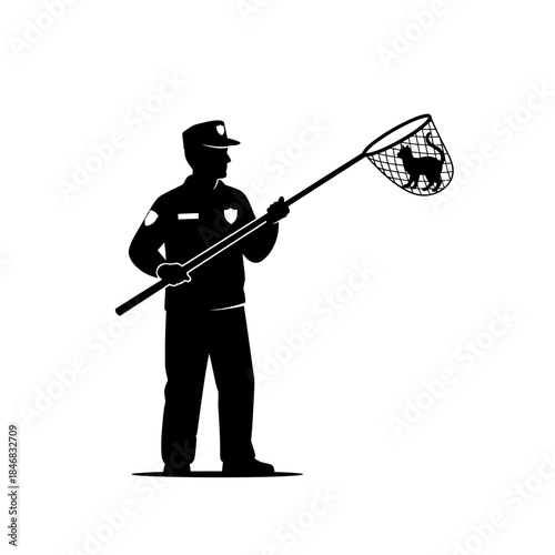 Police Officer Silhouette with Stop Sign – Law Enforcement Control Vector