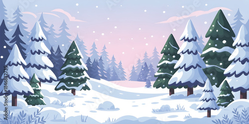 forest of snow-covered fir trees, serene winter landscape