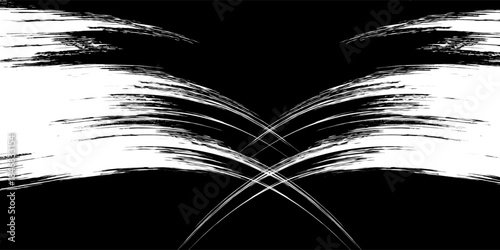 Abstract brush background from round brush strokes. Vector design. Black painted curves all over the surface. Grunge illustration in Japanese style