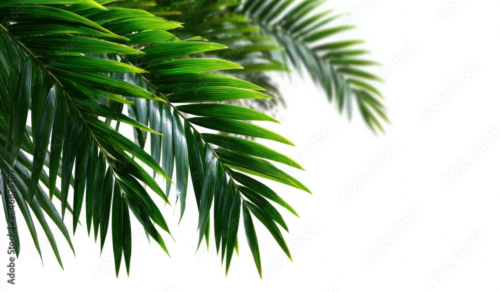 Fototapeta premium Lush green palm leaves against bright white background