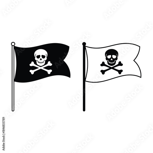 Two pirate flags with skull and crossbones on a white background