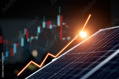 Solar panel and stock market growth concept: rising energy trends and financial analysis